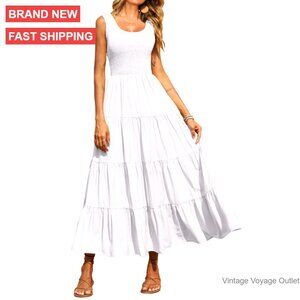 Women's Smocked Tank Maxi Dress Tiered Flowy Casual Beach Maternity